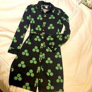 DVF black & green snap dress with belt, size 8